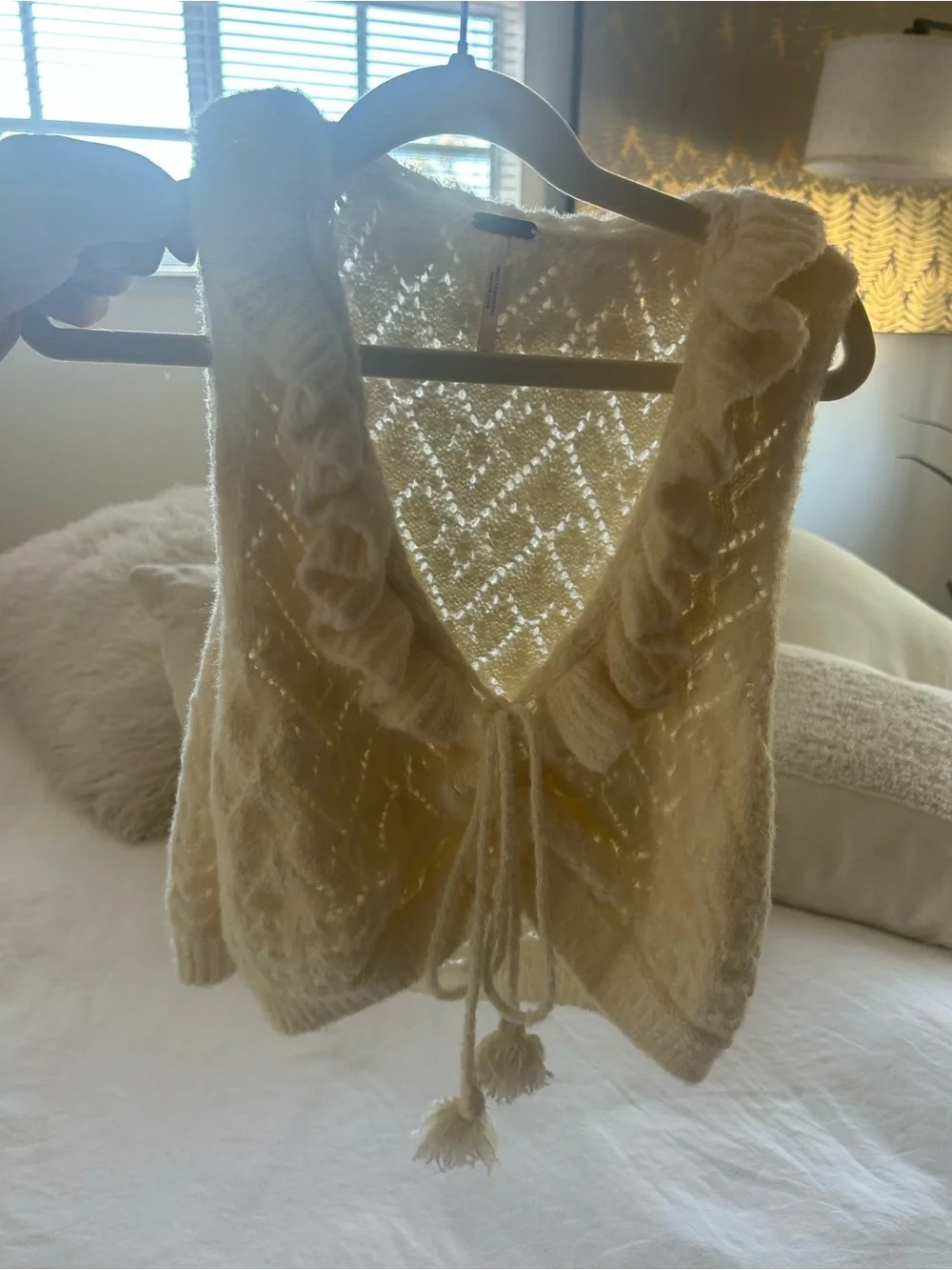 Free People Women’s Cream Ruffle-Trim Knit Sweater Vest
